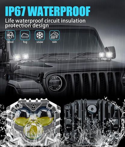 4-pack 2.5inch three-eye 120W spotlights 10800LM with Dual pods JL A-Pillar Windshield Hinge Mounting Brackets Wiring Harness Kit, For Wrangler JL/JLU 2018-2023 Gladiator JT 2020-2023 (Red) in Saudi Arabia