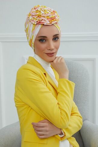 Aisha's Design Instant Turban Head Wraps For Women, 95% Cotton Pretied Hijab Scarves, Rose Detail, Lotus in Saudi Arabia