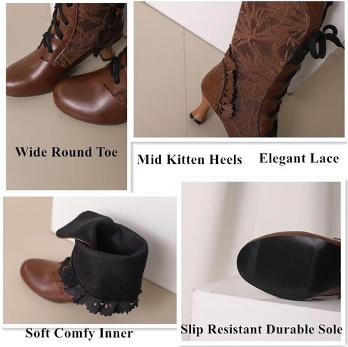 Women Victorian Boots Chunky Heels Lace up Cute Bow Knot Cosplay Costumes Witch Medieval Renaissance Mid-Calf Goth Boots Vintage Gothic Character Dance Kawaii Lolita Shoes in Kuwait