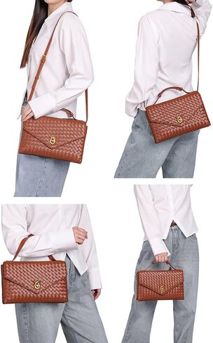 Woven Purses for Women Elegant PU Leather Woven Top-handle Bag Tote Crossbody Shoulder Bag for Work Vacation in Kuwait