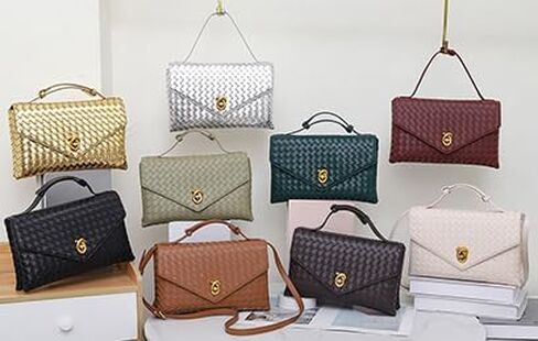 Woven Purses for Women Elegant PU Leather Woven Top-handle Bag Tote Crossbody Shoulder Bag for Work Vacation in Kuwait