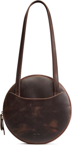 S-ZONE Large Leather Shoulder Bags for Women Circle Trendy Bag Round Purses Designer Handbag in Kuwait