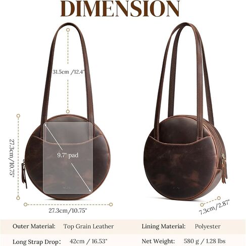 S-ZONE Large Leather Shoulder Bags for Women Circle Trendy Bag Round Purses Designer Handbag in Kuwait
