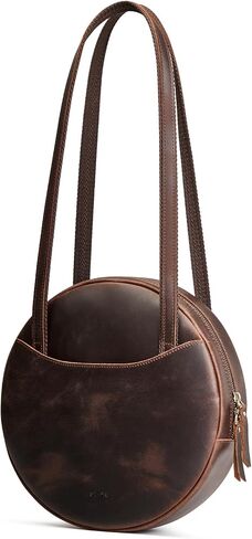 S-ZONE Large Leather Shoulder Bags for Women Circle Trendy Bag Round Purses Designer Handbag in Kuwait