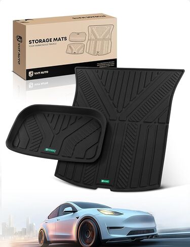 YHTAUTO Front Trunk Mat & Cargo Mat Compatible with Tesla Model Y Juniper 2025 2026 TPE All Weather Waterproof Anti-Slip Odorless Frunk Mat Rear Storage Mats, Black Set of 3 in Saudi Arabia