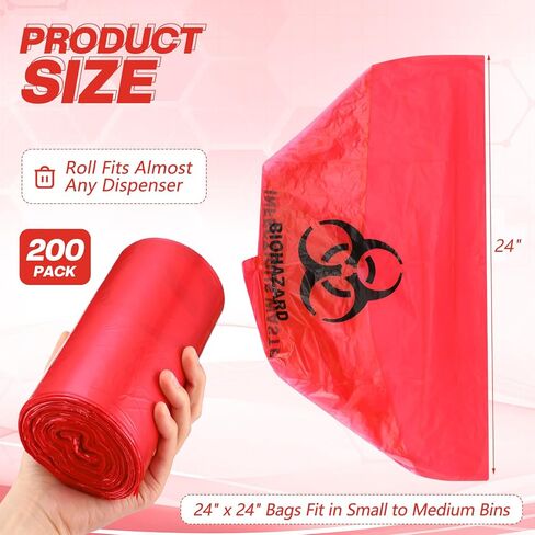 Geiserailie 200 Pack Biohazard Waste Bags 3 Gallon Red Trash Liner with Hazard Symbol for Infectious Waste Disposal Safe Infectious Waste Disposal in Kuwait