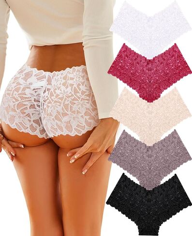 Sexy Underwear Panties for Women Cheeky V Waist Lace Boyshorts Plus Size Underwear Women 5 Pack in Kuwait