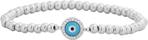 My Daily Styles Sterling Silver Evil Eye Beaded Stretch Bracelet, Blue Simulated Turquoise Center with Crystal Accents in Saudi Arabia