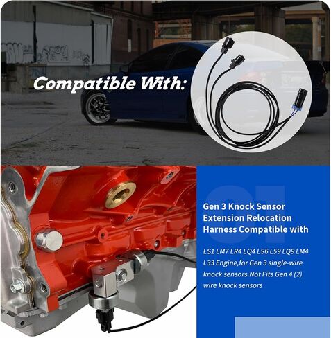 Gen3 Knock Sensor Relocation Extension Harness Compatible with LS1 LS6 LQ4 LM7 L59 LR4 L33 Engine,for Gen 3 Single-Wire Knock sensors(Not Fits Gen 4 (2) Wire Knock sensors) in Saudi Arabia