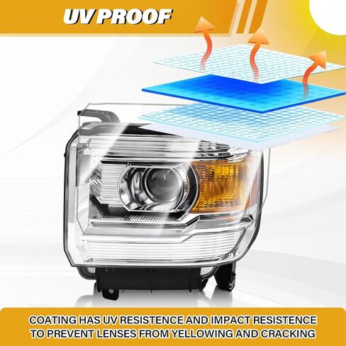 Headlight Assembly Compatible with GMC Sierra 2014-2018 1500 | 2015-2019 2500HD/3500HD Base/Denali/SLE/SLT, Halogen Headlamp Replacement W/O LED DRL, With Bulbs, Chrome Housing Amber Reflector in Saudi Arabia