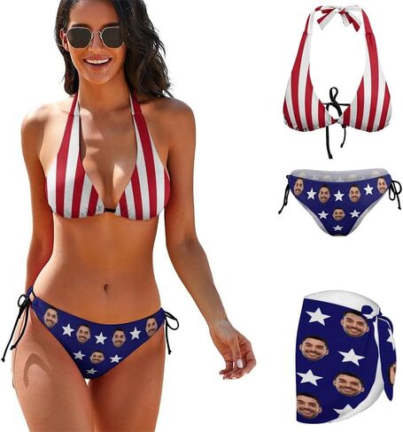 Custom Face Bikini Set for Women Personalized Swimsuit Set Matching Swim Top Bottom&Beach Cover Up for Swimwear in Saudi Arabia