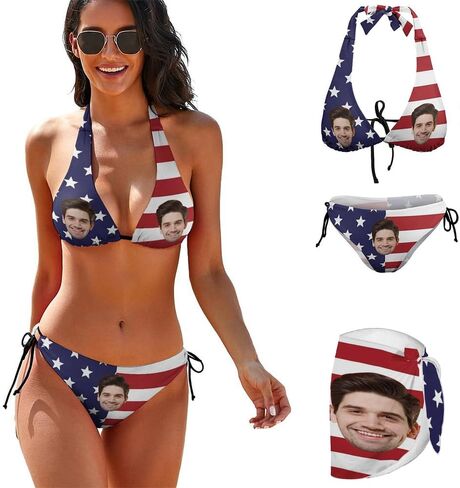 Custom Face Bikini Set for Women Personalized Swimsuit Set Matching Swim Top Bottom&Beach Cover Up for Swimwear in Kuwait