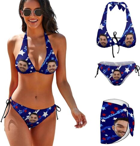 Custom Face Bikini Set for Women Personalized Swimsuit Set Matching Swim Top Bottom&Beach Cover Up for Swimwear in Kuwait