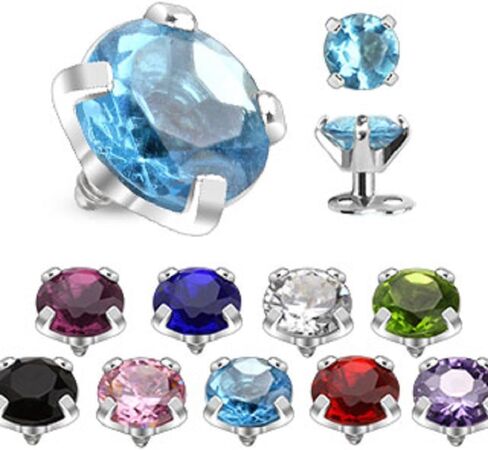 316L Surgical Steel Internally Threaded Prong Set Round Gem Dermal Top Anchor 14g in Kuwait