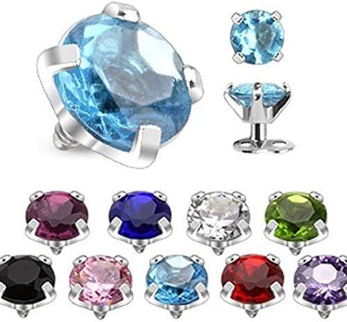 316L Surgical Steel Internally Threaded Prong Set Round Gem Dermal Top Anchor 14g in Kuwait