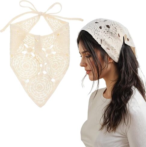 Crochet Bandanas Headbands Head Scarf Hair Scarf for Women Girls Knitted Floral Hair Accessories for Styling Festival Holiday 80s 90s Costume Decor in Saudi Arabia