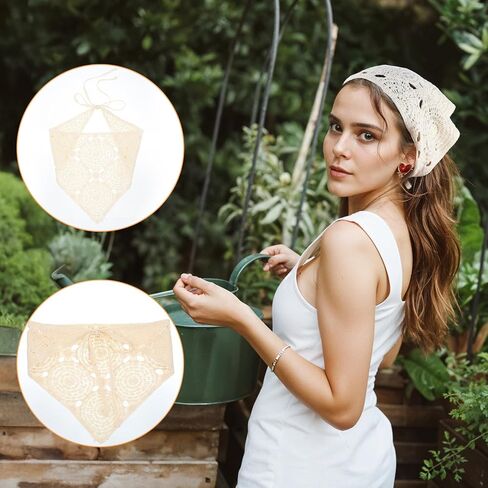 Crochet Bandanas Headbands Head Scarf Hair Scarf for Women Girls Knitted Floral Hair Accessories for Styling Festival Holiday 80s 90s Costume Decor in Saudi Arabia