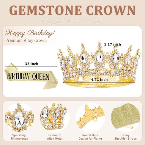 Nackiy Gold Crown for Women, Crystal Queen Tiaras Headband Wedding Bridal Hair Accessories, Birthday Party Prom Cake Topper in Kuwait