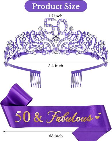 عيد ميلاد ondder 50 عيد ميلاد Sash Purple Birthday Tiara و Sash for Women 50 عيد ميلاد و Crown for Women 40 & Fabulous Sash Decorts Party Decifices for Barty Favors Suppors in Kuwait