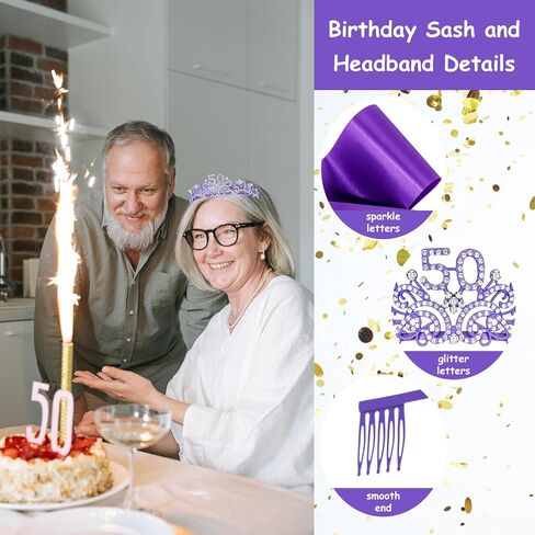 عيد ميلاد ondder 50 عيد ميلاد Sash Purple Birthday Tiara و Sash for Women 50 عيد ميلاد و Crown for Women 40 & Fabulous Sash Decorts Party Decifices for Barty Favors Suppors in Kuwait