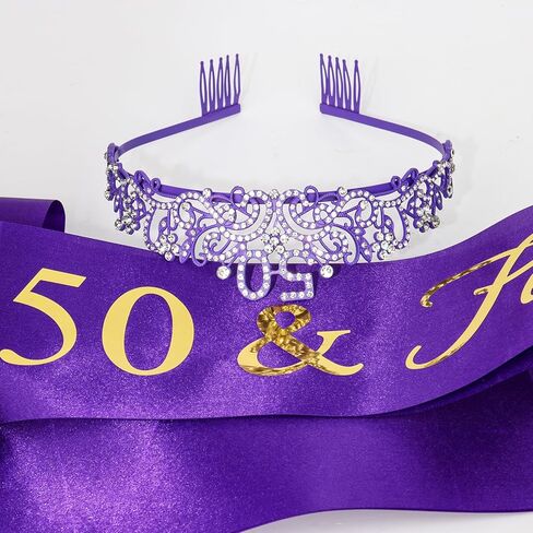 عيد ميلاد ondder 50 عيد ميلاد Sash Purple Birthday Tiara و Sash for Women 50 عيد ميلاد و Crown for Women 40 & Fabulous Sash Decorts Party Decifices for Barty Favors Suppors in Kuwait