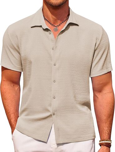 COOFANDY Men's Casual Short Sleeve Button Down Shirt Textured Summer Beach Shirt in Saudi Arabia