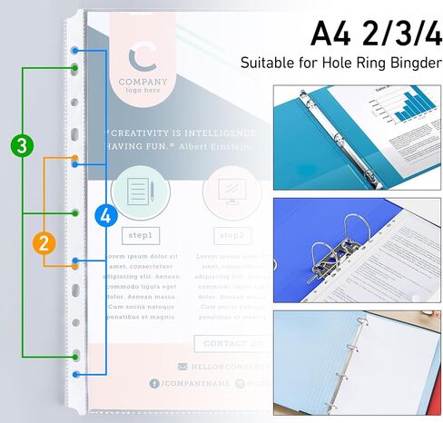 A5 Punched Pocket,100 Sheet Protector Binder Sleeves,160 Micron Plastic Folder Protectors,Strong Binder Pocket Paper File Letter 7 Hole Clear Page Protectors Plastic Cover for Paper,Documents,Photos in Saudi Arabia