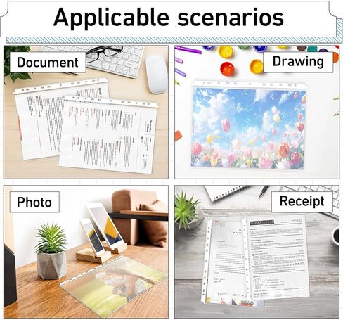 A5 Punched Pocket,100 Sheet Protector Binder Sleeves,160 Micron Plastic Folder Protectors,Strong Binder Pocket Paper File Letter 7 Hole Clear Page Protectors Plastic Cover for Paper,Documents,Photos in Saudi Arabia