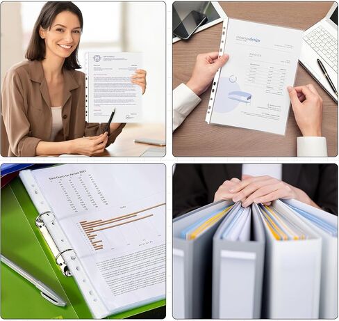 A5 Punched Pocket,100 Sheet Protector Binder Sleeves,160 Micron Plastic Folder Protectors,Strong Binder Pocket Paper File Letter 7 Hole Clear Page Protectors Plastic Cover for Paper,Documents,Photos in Saudi Arabia