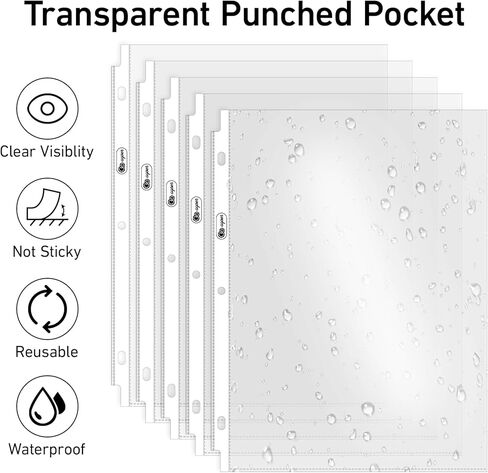 جيب مثقوب مقاس A5، وأكمام حافظة واقية 100 ورقة، واقيات مجلدات بلاستيكية 160 ميكرون، ملف جيب ورقي قوي، حرف 7 فتحات شفافة لحماية الصفحات، غطاء بلاستيكي للورق والمستندات والصور in Kuwait