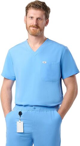 Peelz Brian 2-Pocket V-Neck Basic Men's Scrub Top for Men - Short Sleeve Scrubs, Soft Stretch Fabric, Slim Fit in Kuwait