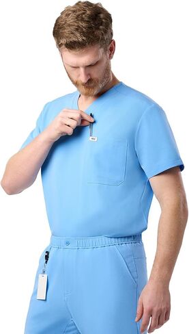 Peelz Brian 2-Pocket V-Neck Basic Men's Scrub Top for Men - Short Sleeve Scrubs, Soft Stretch Fabric, Slim Fit in Kuwait