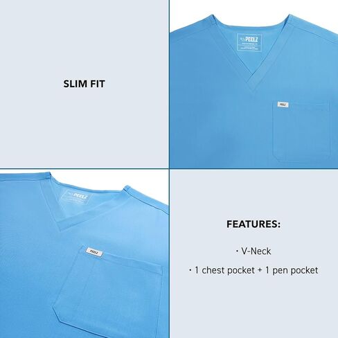 Peelz Brian 2-Pocket V-Neck Basic Men's Scrub Top for Men - Short Sleeve Scrubs, Soft Stretch Fabric, Slim Fit in Kuwait