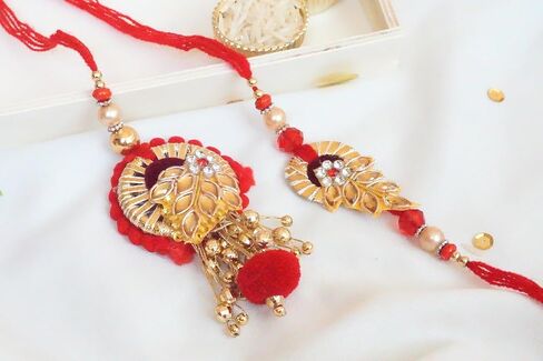 Rakhi Gift Box | Floral Design Bhaiya Bhabhi Rakhi Gift Box with Roli, Chawal, Greeting Card, Thali Set, and Chocolates | Rakhi Gift Set | Rakhi Gift Hamper (Fancy Floral Couple Rakhi) in Kuwait