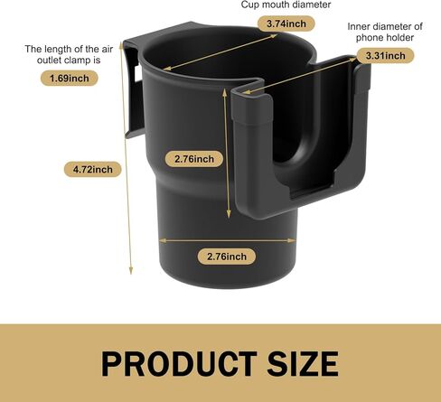 Car Cup Holder Expander, PP Plastic Seat Back Door Side Cell Phone Drink Holder, Back Hanging Mounted Multi-functional Auxiliary Travel Accessory, Universal Fit for Most Cars (Black) in Saudi Arabia