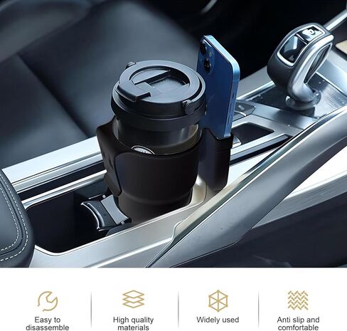 Car Cup Holder Expander, PP Plastic Seat Back Door Side Cell Phone Drink Holder, Back Hanging Mounted Multi-functional Auxiliary Travel Accessory, Universal Fit for Most Cars (Black) in Saudi Arabia