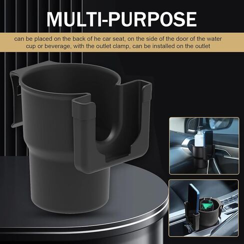 Car Cup Holder Expander, PP Plastic Seat Back Door Side Cell Phone Drink Holder, Back Hanging Mounted Multi-functional Auxiliary Travel Accessory, Universal Fit for Most Cars (Black) in Saudi Arabia