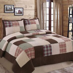 Cozy Line Home Fashions 100% Cotton Hand Piecing Real Patchwork Khaki Red Patchwork Rod Pocket Window Valance, 16" x 55" in Kuwait