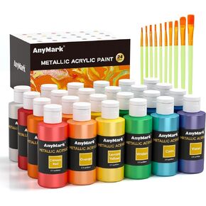 طلاء أكريليك، مجموعة طلاء أكريليك مكونة من 24 لونًا، زجاجتان سعة 2 أونصة سائلة/60 مل، مجموعة فنية غير سامة لمستلزمات الرسم للأطفال والكبار، قماش، صخري، خشب in Kuwait