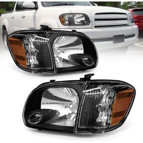 2005-2006 Tundra Headlights Assembly for 2005-2006 Toyota Tundra / 2005-2007 Sequoia Chrome Housing Amber Reflector Replacement Driver and Passenger Side in Kuwait