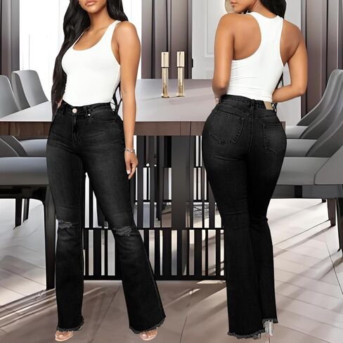 Bell Bottom Jeans for Women Skinny Flared Jeans Elastic High Waisted Vintage 70s Classic Stretchy Wide Leg Denim Pants in Kuwait