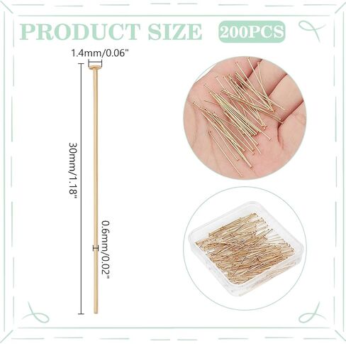 UNICRAFTALE 200pcs Golden Head Pin Stainless Steel Flat Head Pins 40mm Metal Eye Pins Findings Bendable Headpin End Headpins Findings for Earring Craft Jewelry Making in Saudi Arabia