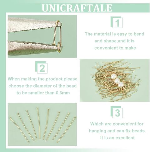 UNICRAFTALE 200pcs Golden Head Pin Stainless Steel Flat Head Pins 40mm Metal Eye Pins Findings Bendable Headpin End Headpins Findings for Earring Craft Jewelry Making in Saudi Arabia
