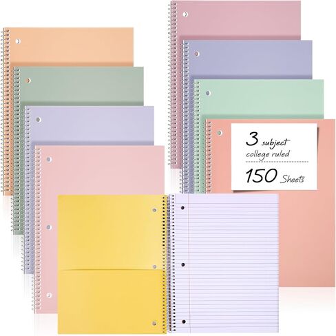 Qilery 8 قطع 3 موضوعات دفتر ملاحظات حلزوني للكلية 8 × 10 1/2 بوصة دفتر يوميات حلزوني 3 فتحات مقسمة جيوب ألوان متنوعة سهلة المسيل للدموع خط 150 ورقة مكتب المدرسة (ألوان داكنة) in Saudi Arabia