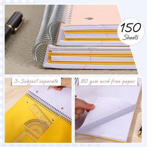 Qilery 8 قطع 3 موضوعات دفتر ملاحظات حلزوني للكلية 8 × 10 1/2 بوصة دفتر يوميات حلزوني 3 فتحات مقسمة جيوب ألوان متنوعة سهلة المسيل للدموع خط 150 ورقة مكتب المدرسة (ألوان داكنة) in Saudi Arabia