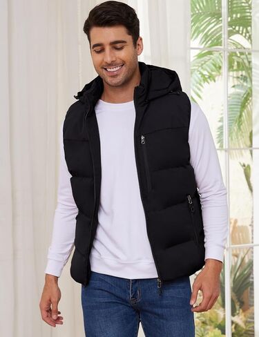 Gihuo Mens Winter Puffer Vest Color Block Hooded Sleeveless Quilted Jacket Zip Up Padded Coats Outerwear in Kuwait