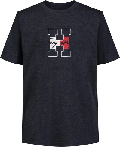 Tommy Hilfiger Boys' Short Sleeve Graphic Crew Neck T-Shirt, Soft, Comfortable, Relaxed Fit, Varsity Sandalwood, 18-20 in Saudi Arabia