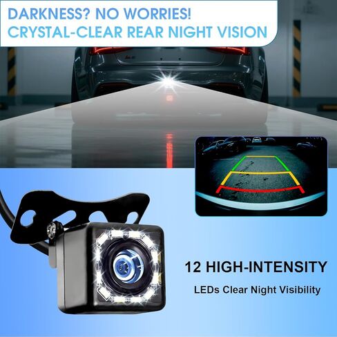 الكاميرا الاحتياطية للسيارة ، سيارات الدفع الرباعي ، RV ، Truck & Trailer - لوحة ترخيص Mount Real View Camera | 140 ° زاوية واسعة | 12 LED LEG LIGHT VISION | مساعدة مواقف السيارات العالمية المقاومة للماء in Kuwait