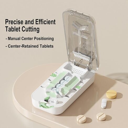 قاطع حبوب منع الحمل الدقيق مع دليل توسيط - تقسيم الكمبيوتر اللوحي متعدد الزوايا لمدة 1/2 ، 1/3 و 1/4 ، تشمل مقصورة الكسارة والتخزين (الأخضر) in Kuwait