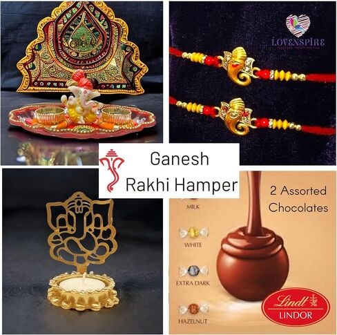 LOVENSPIRE Rakhi Gift Hamper Rakhi for Brother with Gift Set - Rakhi Set of 2 with Puja Plate Roli Chawal Candle Holder/Diya - Raksha Bandhan Bracelet Rakhi for Bhai Bhabhi in Kuwait